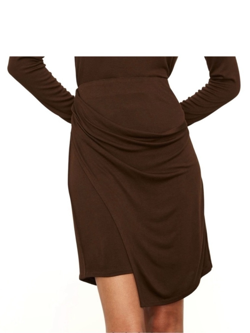 Vince Gathered Skirt Dark Brown Jersey Knit Size Medium Faux Wrap Drape New NWT